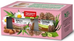 Народные Рецепты набор подарочный Скраб для тела + Крем для рук