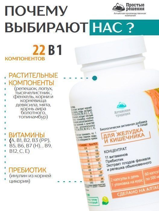 Купить Концентрат желудок и кишечник фенхель, 11 витаминов, пребиотик ...
