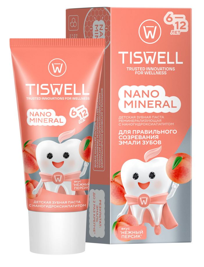 
Зубная паста детская Tiswell со вкусом нежного персика Nano Mineral 60г