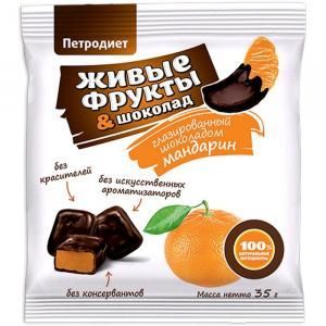 Снэки фруктовые Живые Фрукты глазированный шоколадом мандарин 35г