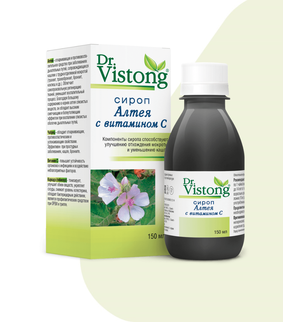 Купить Сироп Алтея с витамином С Dr. Vistong, 150 мл в Москве: цена с  доставкой в каталоге интернет аптеки АлтайМаг