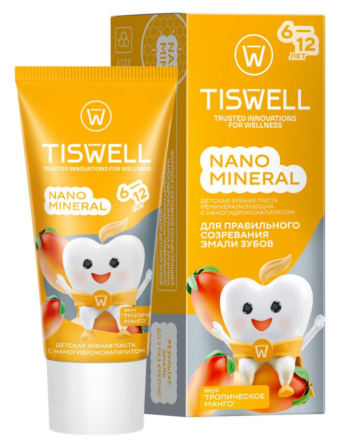 
Зубная паста детская Tiswell со вкусом тропического манго Nano Mineral 60г