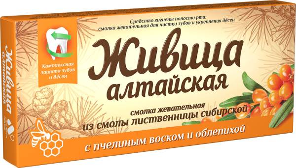 Смолка жевательная Живица Алтайская с пчелиным воском и облепихой Алтайский Нектар 4шт фотография