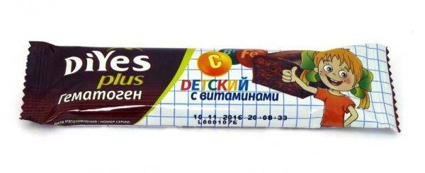 Гематоген ДиYES Детский с витаминами на сахаре в шоколадной глазури, 35 г фотография