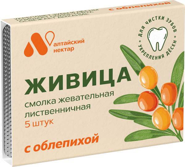 Смолка жевательная Живица с облепихой, Алтайский нектар, 5 шт фотография