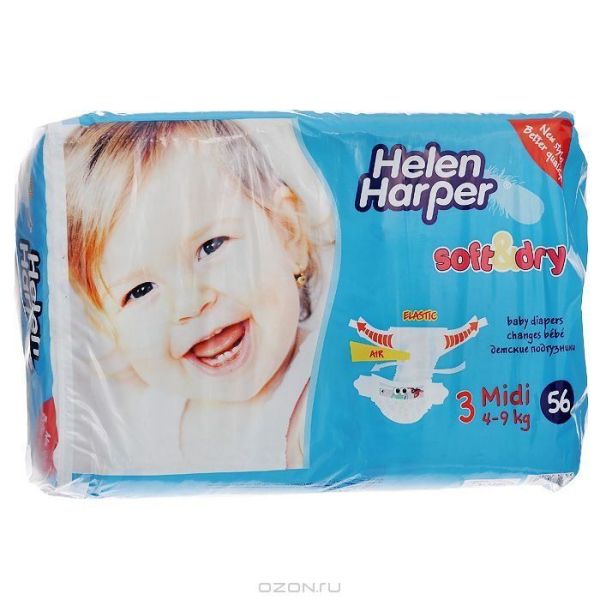 Подгузники детские Хелен Харпер софт и драй миди 4-9кг 56 шт фотография