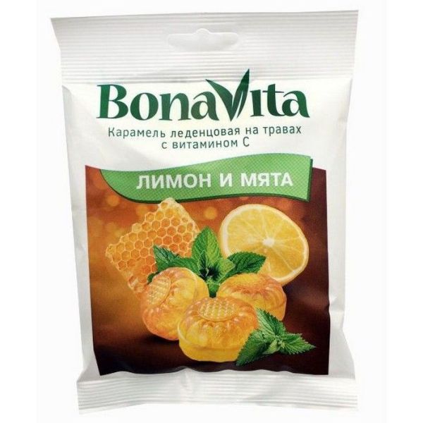 Карамель леденцовая Bonavita лимон мята с витамином С на травах 60гр фотография