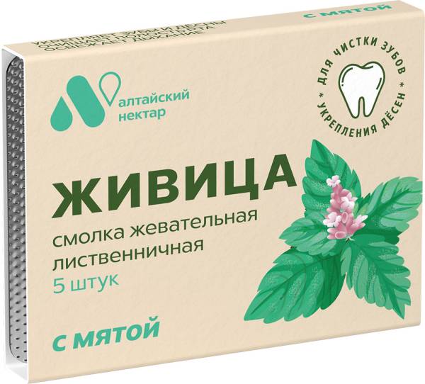 Изображение товара Смолка жевательная Живица с мятой, Алтайский нектар, 5 шт Смолка жевательная Живица с мятой, Алтайский нектар, 5 шт фотография