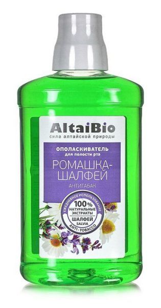 Алтайбио ополаскиватель для полости рта отбел.антитабак ромашка-шалфей две линии 400мл фотография