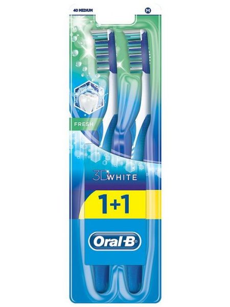 Зубная щетка Орал би 3d white свежесть 40 средняя 1+1шт в подарок фотография